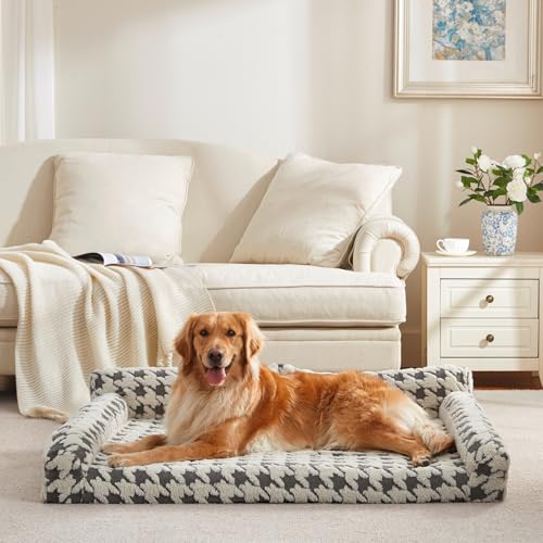 Orthopedic Dog Beds for Medium Dogs Washable (Grey Plaid / M(28"x22.8"x9.4"))