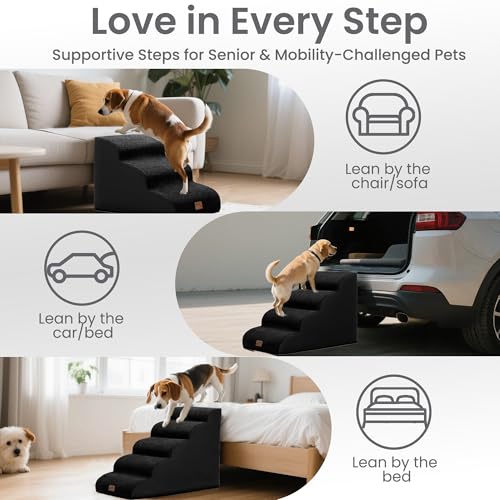 Ramp Dog Stairs for High Beds 22.6" H (Black / 5-Step (33"D x 15.7"W x 22.6"H))