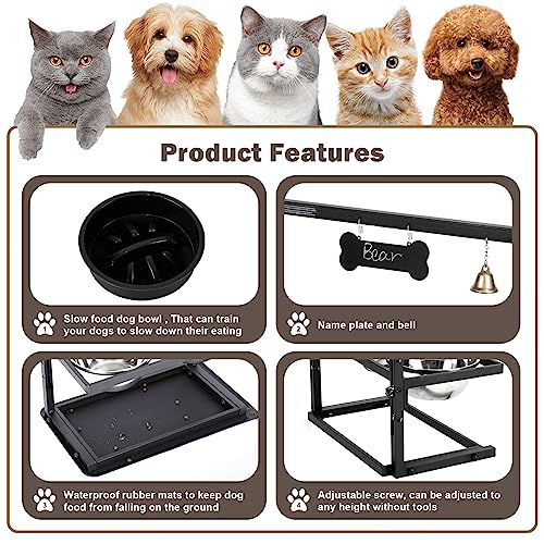 Elevated Dog Bowls with Slow Feeder for Large Dogs (Black - Slow Bowl & Mat / Large Dogs)