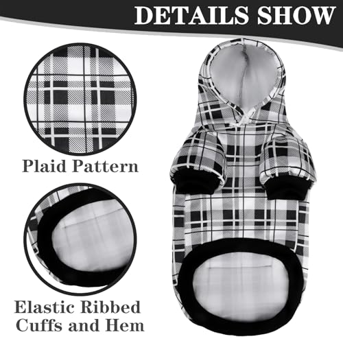 Plaid Dog Hoodie (Large / Black & White)