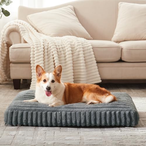 XL Dog Bed Flat Pet Beds with Removable Washable Cover (Grey / XL(42"x27"x4"))