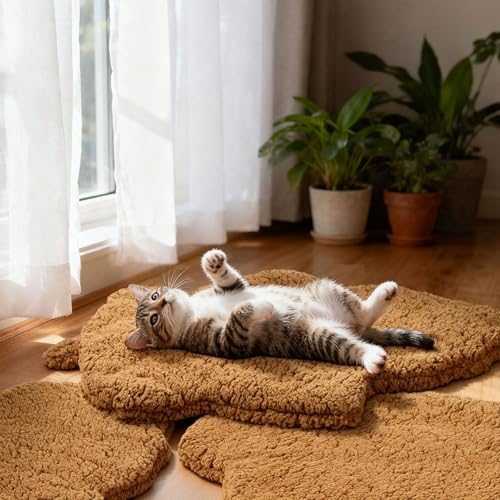 3 Pack Self Warming Pet Bed Leaf Shape Self Heating Cat Dog Mat Washable Thermal Sleeping Pad for Indoor Outdoor Hedgehog (Orange / Large-19"x29")