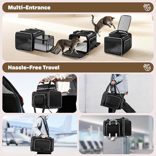 Top and 2 Sides Expandable Cat Carrier 18x11x11 TSA Airline Approved (Black & White / 18.0"L x 11.0"W x 11.0"H)