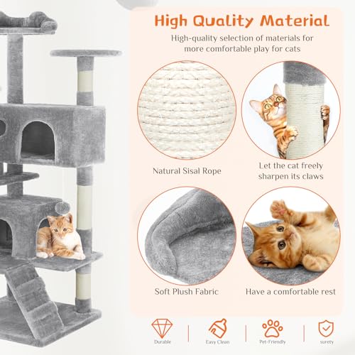 54 Inch Cat Tree Tower (Light Grey / 54 IN)