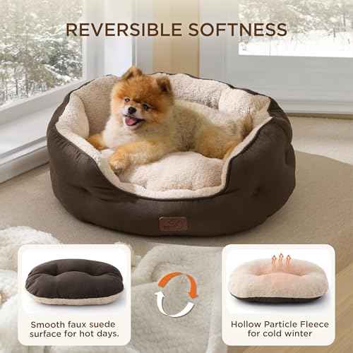 Small Dog Bed Washable (25"L x 21"W x 8"Th / Brown-warming)