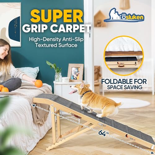 2026 Upgraded Dog Ramp for Bed (Gray / 64"X 17inch)