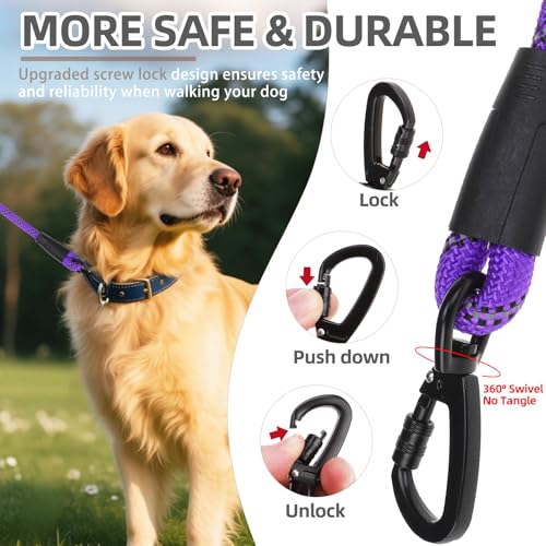 Reflective Short Dog Leashes 3 Pack for Walking and Training (Purple / 1FT+1.5FT+2.5FT)