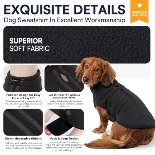 Cat Sweater Soft Fleece Dog Vest Warm Dog Jacket with Leash Hole (Black / XX-Small)