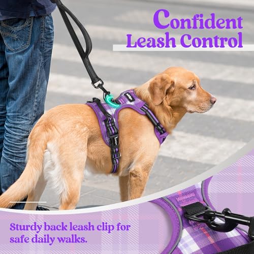 Dog Harness No Pull Medium Sized with 2 Leash Clips (Medium / Purple Plaid)