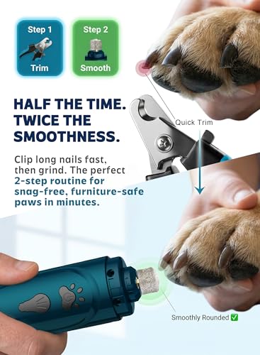 Super Quiet Dog Nail Grinder & Clippers Kit with 2 LED Lights (A-Blue)