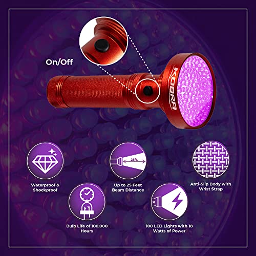 Kobra UV Black Light Flashlight 395nm (Red / 100 LED)