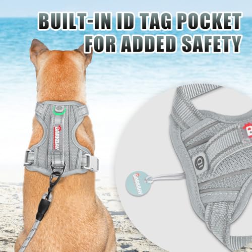 Dog Harness for Small Sized Dog No Pull Dog Vest ID Tag Pocket (Grey / Small)
