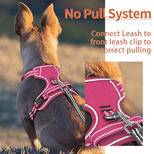 Dog Harness for Large Dogs No Pull Dog Vest Harness for Large Dog with Soft Padded Handle Reflective for Outdoor Training (L / Rose(Matching Trim))