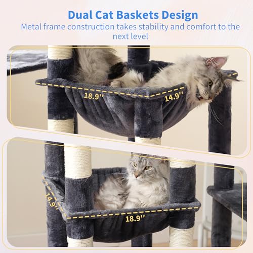 Cat Tree, 71-Inch Tall Cat Tower for Large Maine Coon Cats HCT037G (Smoky Gray / XL)