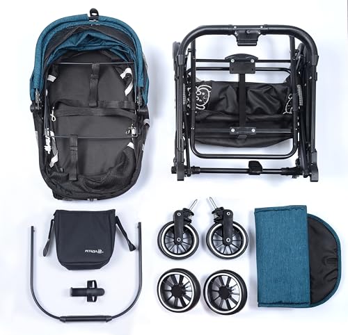 NT·hut 3-in-1 Pet Stroller for Small and Medium Dogs and Cats, Up to 50 lbs (Black Teal Turquoise)