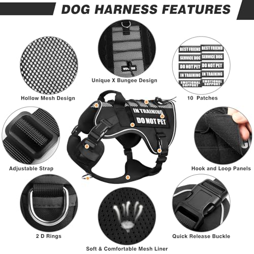 Service Dog in Training Mesh Harness with 10 Removale Pet Patches (Medium / Black)