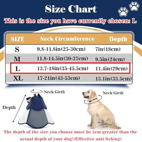 Hard & Heavy Plastic Dog Cone Collar Alternative for Lab Golden GSD (Navy Blue / L(Neck Girth:13.78"-17.9"))