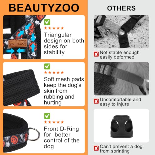 Small Dog Harness and Leash Set (Halloween Pumpkin / S: Chest 17.5"-22")