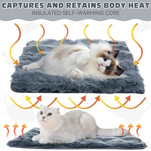 3 Pack Dark Gray Self Warming Cat Bed Indoor 16''x24'' Self Heating Cat Mat Ultra Soft Thermal Kitten Bed Heated Pet Dog Pad Washable Removable for Outdoor Use Non Slip Reflect Body Heat (16''x24'' / Dark Gray)