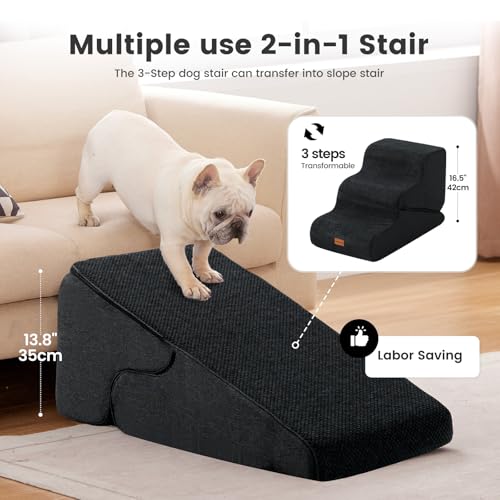 Dog Stairs for Small Dogs 16.5" H (Black / 2 in 1 15.7"x26.7"x16.5")