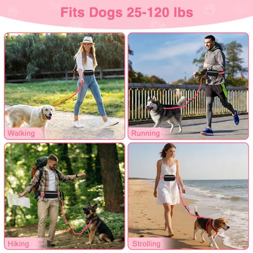 Hands Free Dog Leash with Zipper Pouch (Pink)