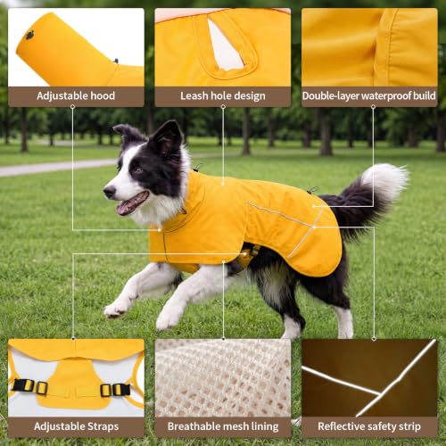 Dog Raincoat Full Body Coverage Waterproof Windproof Hooded Jacket (Yellow / 4X-Large)