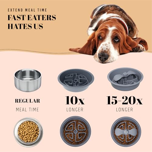 Slow Feeder Dog Bowls for Large Breed (Petal Feeder Grey / 2.5 Cup - Fit 7.5-7.7'' Feeder Holes)
