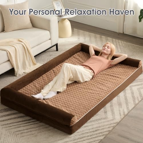Orthopedic Washable Human Dog Bed for Adult & Dog Cozy Sleep (61"l x 43"w x 7"th / Brown)
