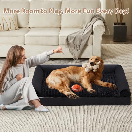 Orthopedic Washable XXL Dog Bed for Senior Dog Cozy Sleep (48"l x 35"w x 7"th / Black)
