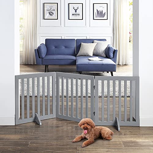 24”H Free Standing Pet Gate for Dog Cat (Gray / 60"W×24"H)