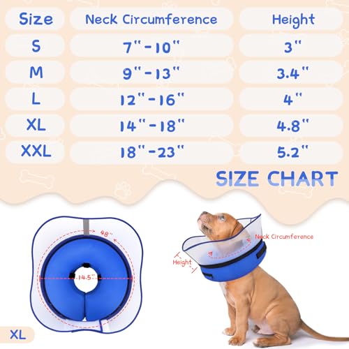 Raised Inflatable Dog Cone Collar to Stop Licking (Solid Blue / XL(Neck 14"-18"))