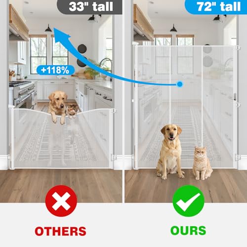 Reinforced 72" Extra Tall Pet Gate for Cat (White / 72" Tall x 55" Wide（ With Reinforced Bar ）)