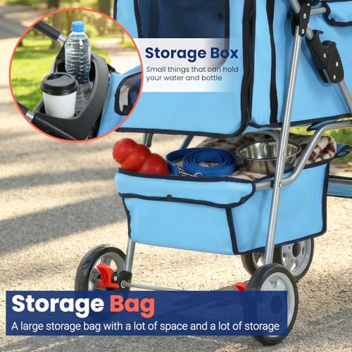 4 Wheel Foldable Pet Stroller (Blue / 4 Wheels)