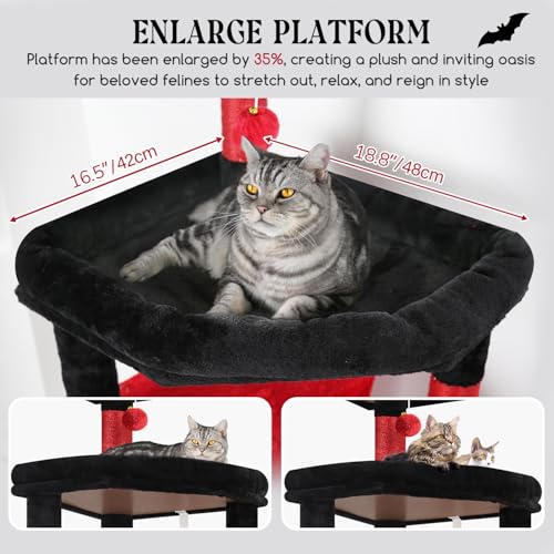 65in Gothic Sturdy Cat Tree for Indoor Large Cat (65inch / Red Black)
