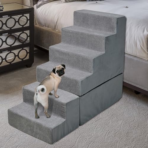 6 Step 33D Foam Dog Stairs Steps for High Beds 30 (Gray 30" H)