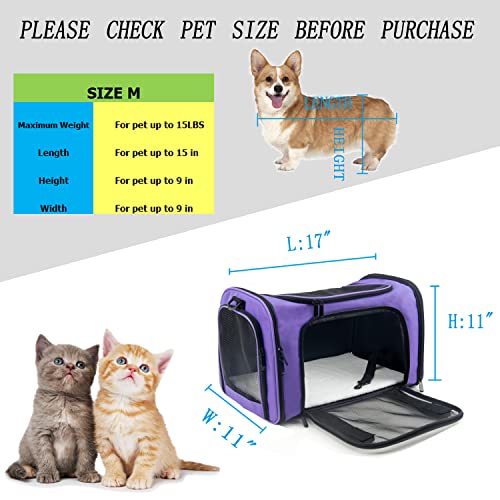 Soft Sided Carrier for Small Medium Cats Dogs (17.0"L x 11.0"W x 11.0"H / Purple)