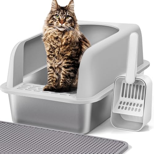 Stainless Steel Cat Litter Box with Lid (M)