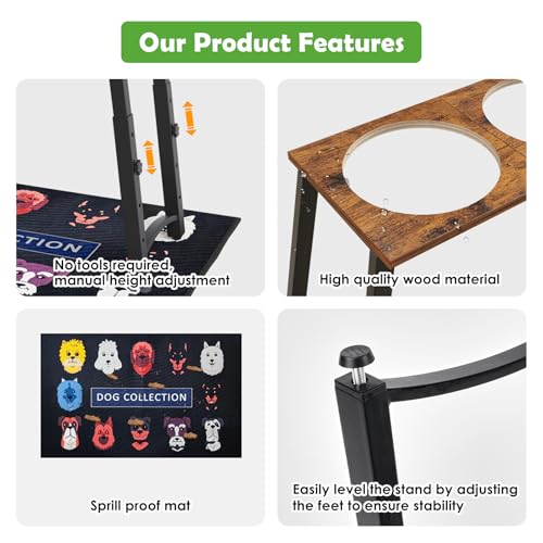 Elevated Dog Bowls for Large Extra Large Dogs with Mat (H:11.8-18.8", 101oz Bowls & Mat)