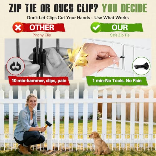 20Ft(L) X 13Inch(H) Animal Barrier Fence - 14 Pack White Garden Fence Animal Barrier Panels Metal No Dig Fence Panels Rustproof Border Fencing for Dog Rabbit Protection Yard Garden Outdoor (White | 20 ft(L) X 13 in(H) ,14 pack / White)