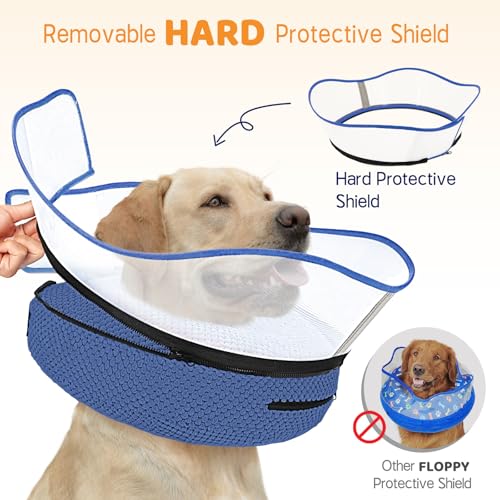 Raised Inflatable Dog Cone Alternative Collars for After Surgery (Navy / S(Neck 7"-9.5"))