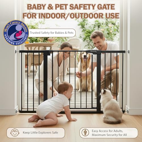 29.7 51" Extra Wide Baby & Dog Safety Gate for Stairs & Doorways (Black / 29.7-51"W x 30"H)