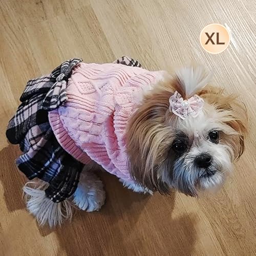 Dog Sweater Dress for Small Medium Dogs Turtleneck Thick Knit (X-Large (24-35lbs) / 02# Pink)