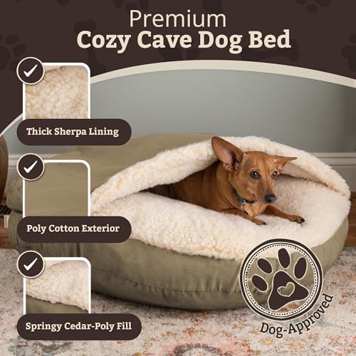 Cozy Cave Dog Bed (25.0"L x 25.0"W x 8.0"Th / Khaki)