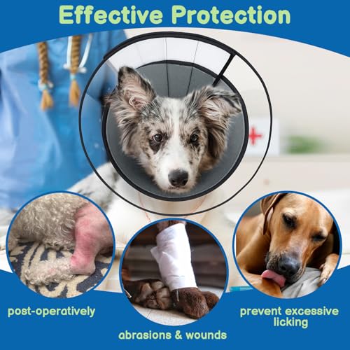 Transparent Dog Cone to Stop Licking Wounds (Dark Grey / M (Neck: 12-14.5"))