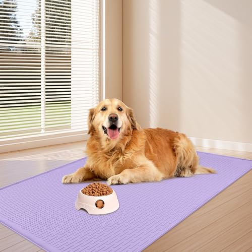Dog Food Mat 40''x28'' Extra Large Dog Mat for Food and Water (40"L x 28"W / Purple)