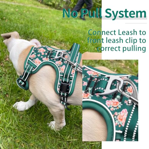 Dog Harness Reflective (M / Flower Grass Green)