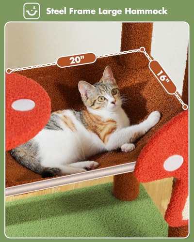 56.3" Mushroom Cat Tree with Metal Hammock (Brown / 56.3in)