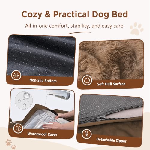 Waterproof Orthopedic Dog Beds for Extra Large Dog (53.0"L x 42.0"W x 8.5"Th / Brown)
