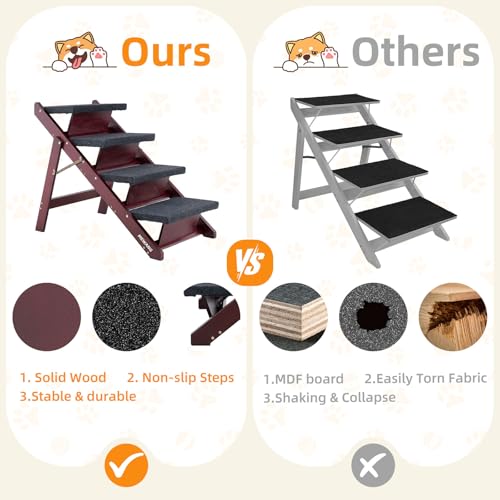 Wooden Pet Stairs (4 Steps – For Standard & High Beds (23–31 in) / 31.5" L x 17.2" W x 25.0" H)