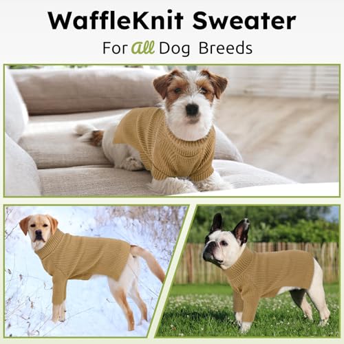 Dog Sweaters for Medium Dogs Waffle Knit Long Sleeve Cat Sweater (Brown / Medium)